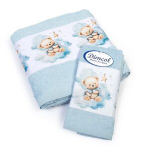 Πετσέτα Σετ 2 τεμ Με Ψηφιακή Εκτύπωση bebe Cute Bear 301 30X50,70X140 Sky Blue 100% Cotton