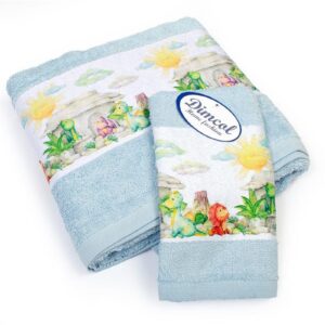 Πετσέτα Σετ 2 τεμ Με Ψηφιακή Εκτύπωση bebe Dinosaurs 310 30X50,70X140 Sky Blue 100% Cotton
