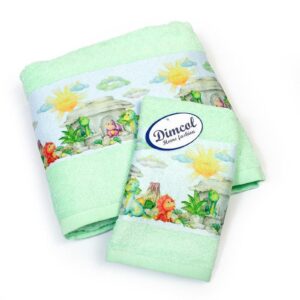 Πετσέτα Σετ 2 τεμ Με Ψηφιακή Εκτύπωση bebe Dinosaurs 313 30X50,70X140 Mint 100% Cotton