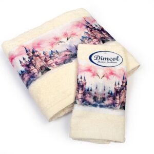 Πετσέτα Σετ 2 τεμ Με Ψηφιακή Εκτύπωση bebe Fairytale Castle 327 30X50,70X140 Ecru 100% Cotton