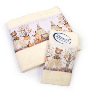 Πετσέτα Σετ 2 τεμ Με Ψηφιακή Εκτύπωση bebe Forest Animals 336 30X50,70X140 Ecru 100% Cotton