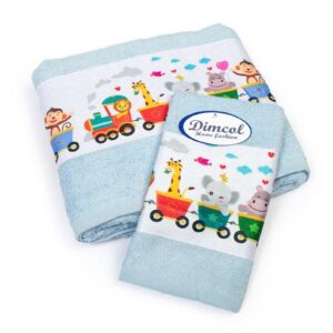 Πετσέτα Σετ 2 τεμ Με Ψηφιακή Εκτύπωση bebe Train 345 30X50,70X140 Sky Blue 100% Cotton
