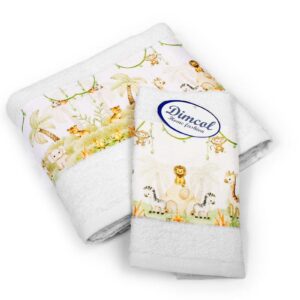 Πετσέτα Σετ 2 τεμ Με Ψηφιακή Εκτύπωση bebe Jungle 350 30X50,70X140 White 100% Cotton