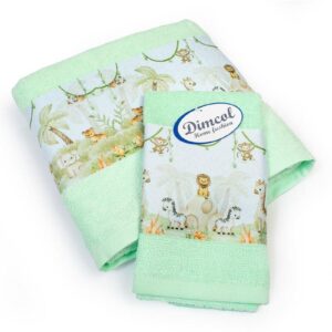 Πετσέτα Σετ 2 τεμ Με Ψηφιακή Εκτύπωση bebe Jungle 352 30X50,70X140 Mint 100% Cotton