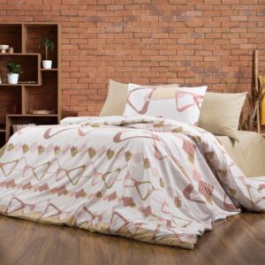 Σεντόνια Εμπριμέ Σετ 4 τεμ Δαρεία 490 220X240 White-Beige 70/30 Cott/Pol