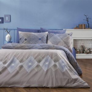 Παπλωματοθήκη Εμπριμέ Καλλιρόη 604 220X240 Grey-Blue 70/30 Cott/Pol