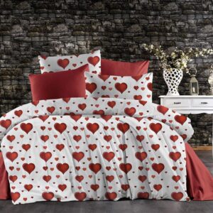 Πάπλωμα Εμπριμέ Πάθος 607 220X240 White-Red 70/30 Cott/Pol