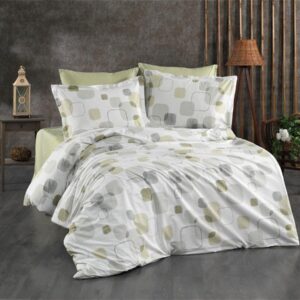 Παπλωματοθήκη Εμπριμέ Μελίνα 708 220X240 White-Olive 100% Cotton