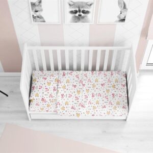 Κατωσέντονο Με Λάστιχο bebe Elephant 072 0,70X1,40X0,15 White-Pink 100% Cotton Flannel