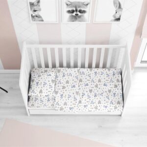 Κατωσέντονο Με Λάστιχο bebe Elephant 074 0,70X1,40X0,15 White-Sky Blue 100% Cotton Flannel