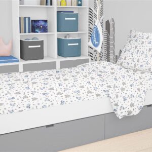 Παπλωματοθήκη Εμπριμέ kids Elephant 074 160X240 White-Sky Blue 100% Cotton Flannel