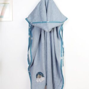 Κάπα Με Κέντημα bebe Cloudy Bear 175 75X85 Sky Blue 100% Cotton