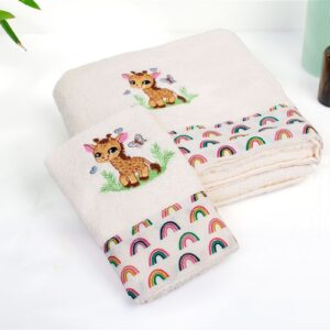 Πετσέτα Με Κέντημα Σετ 2 τεμ bebe Giraffe 173 30X50,70X140 Ecru-Multi 100% Cotton