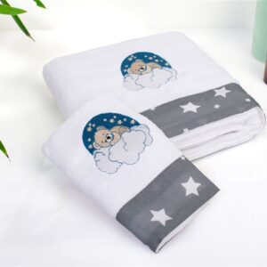 Πετσέτα Με Κέντημα Σετ 2 τεμ bebe Cloudy Bear 176 30X50,70X140 White-Grey 100% Cotton