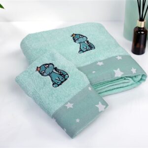 Πετσέτα Με Κέντημα Σετ 2 τεμ bebe Dinosaur 182 30X50,70X140 Mint 100% Cotton