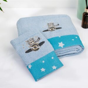 Πετσέτα Με Κέντημα Σετ 2 τεμ bebe Aviator 183 30X50,70X140 Sky Blue 100% Cotton