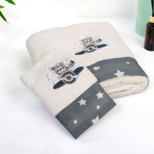 Πετσέτα Με Κέντημα Σετ 2 τεμ bebe Aviator 185 30X50,70X140 Ecru-Grey 100% Cotton