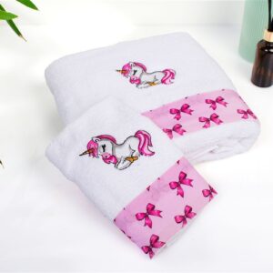Πετσέτα Με Κέντημα Σετ 2 τεμ bebe Unicorn 188 30X50,70X140 White-Pink 100% Cotton