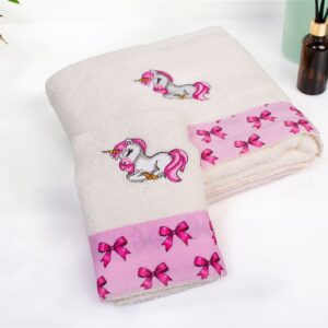 Πετσέτα Με Κέντημα Σετ 2 τεμ bebe Unicorn 189 30X50,70X140 Ecru-Pink 100% Cotton