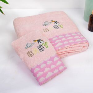 Πετσέτα Με Κέντημα Σετ 2 τεμ bebe Stork 192 30X50,70X140 Pink 100% Cotton