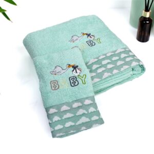 Πετσέτα Με Κέντημα Σετ 2 τεμ bebe Stork 195 30X50,70X140 Mint 100% Cotton