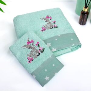 Πετσέτα Με Κέντημα Σετ 2 τεμ bebe Deer 199 30X50,70X140 Mint 100% Cotton