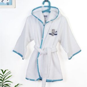 Μπουρνούζι Με Κέντημα kids Aviator 184 Size: 02 White-Sky Blue 100% Cotton