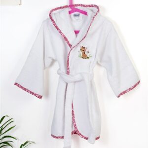 Μπουρνούζι Με Κέντημα kids Giraffe 172 Size: 02 White-Pink 100% Cotton
