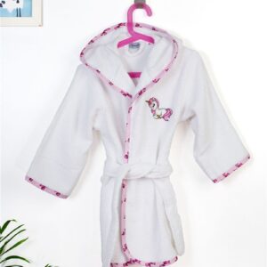 Μπουρνούζι Με Κέντημα kids Unicorn 188 Size: 04 White-Pink 100% Cotton