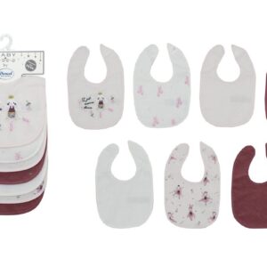 Σαλιάρα με Velcro bebe με Αδιάβροχη Επένδυση Σετ 7 Τεμ. Ballerina 07 30X20 White-Pink 60/40 Cott/Pol