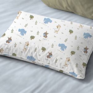 Μαξιλαροθήκη Εμπριμέ bebe Happy Safari 711 35X45 White-Sky Blue 100% Cotton