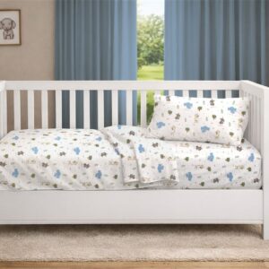 Σεντόνια Εμπριμέ Σετ 3 τεμ bebe Happy Safari 711 120X160 White-Sky Blue 100% Cotton