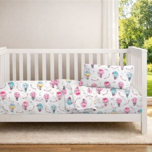 Σεντόνια Εμπριμέ Σετ 3 τεμ bebe The Floating Zoo 597 120X160 White-Pink 100% Cotton