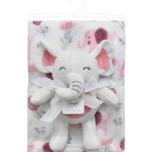 Λούτρινο Ζωάκι Σετ 2 Τεμ. bebe Elephant 20 Ύψος 25 cm & Εμπριμέ Κουβέρτα Coral Fleece 75x100 cm White-Pink 100% Polyester