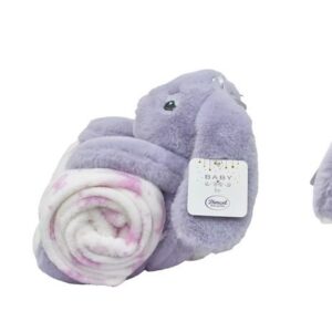Λούτρινο Ζωάκι Σετ 2 Τεμ. bebe Rabbit 17 Ύψος 30 cm & Εμπριμέ Κουβέρτα Coral Fleece 75x90 cm Lilac 100% Polyester - Image 1