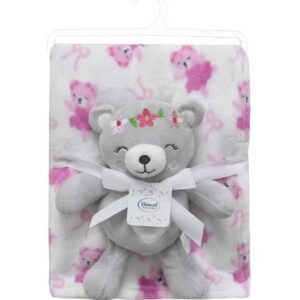 Λούτρινο Ζωάκι Σετ 2 Τεμ. bebe Teddy Bear 21 Ύψος 25 cm & Εμπριμέ Κουβέρτα Coral Fleece 75x100 cm Grey 100% Polyester - Image 1