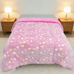 Κουβερτοπάπλωμα φωσφορίζον Hearts 175x225 Pink 100% Polyester