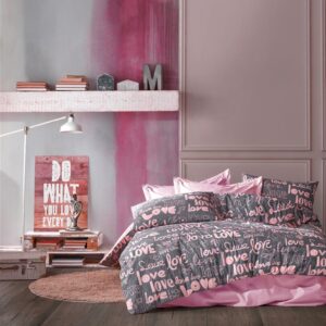 ΠΑΠΛΩΜΑ ΕΜΠΡΙΜΕ Αγάπη 299 220X240 Grey-Lila 70/30 Cott/Pol