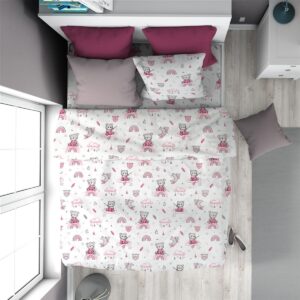 Πάπλωμα Εμπριμέ kids Cloudy Bear 582 160X240 White-Pink 100% Cotton