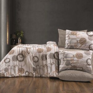 Πάπλωμα Εμπριμέ Διώνη 600 160X240 White-Mocha 70/30 Cott/Pol