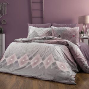 Πάπλωμα Εμπριμέ Καλλιρόη 606 220X240 Grey-Burgundy 70/30 Cott/Pol