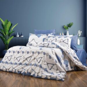 Πάπλωμα Εμπριμέ Δαρεία 489 220X240 White-Blue 70/30 Cott/Pol