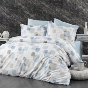 Πάπλωμα Εμπριμέ Μελίνα 707 220X240 White-Light Blue 100% Cotton