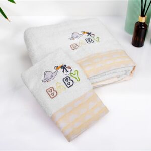 Πετσέτα Με Κέντημα Σετ 2 τεμ bebe Stork 193 30X50,70X140 White-Yellow 100% Cotton - Image 1