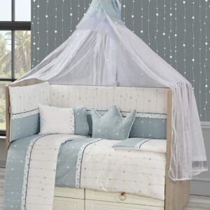 Προίκα Μωρού Εμπριμέ Σετ 9 τεμ bebe Stars 16 White-Aqua Grey 100% Cotton - Image 1