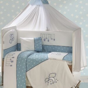 Προίκα Μωρού Με Κέντημα Σετ 9 τεμ bebe Sweet Dreams 10 White-Sky Blue 100% Cotton